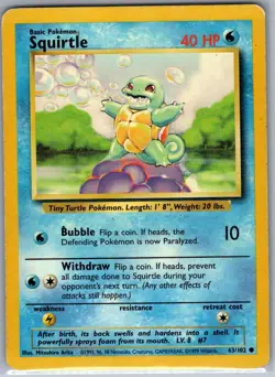 Squirtle 63/102 Non Holo Base Set - Pokemon Card - LP - Image 1