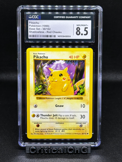 CGC 8.5 Pikachu Shadowless Red Cheeks Base Set Pokemon - Image 1