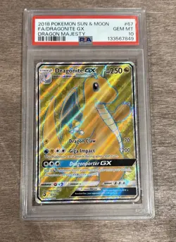 2018 Pokemon Sun & Moon Dragonite GX Dragon Majesty #67 PSA 10 GEM MT - Image 1