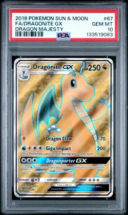 2018 POKEMON SUN & MOON DRAGON MAJESTY #67 FULL ART/DRAGONITE GX PSA 10 - Image 1