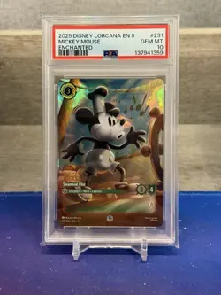2025 DISNEY LORCANA EN 9-FABLED ENCHANTED MICKEY MOUSE - STEAMBOAT PILOT PSA 10 - Image 1