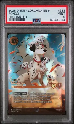 2025 DISNEY LORCANA EN 9-FABLED ENCHANTED #223 PONGO - DETERMINED FATHER PSA 9 - Image 1