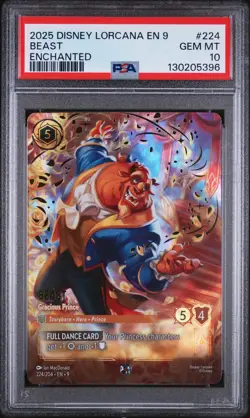 2025 DISNEY LORCANA EN 9-FABLED ENCHANTED #224 BEAST - GRACIOUS PRINCE PSA 10 - Image 1