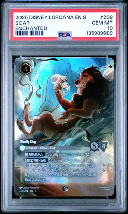 2025 DISNEY LORCANA EN 9-FABLED ENCHANTED #239 SCAR - FINALLY KING PSA 10 - Image 1