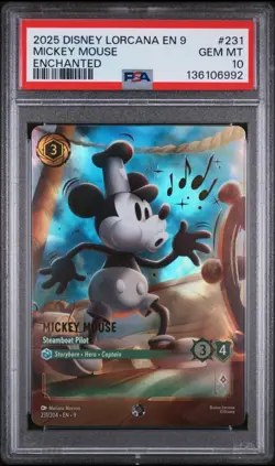 2025 DISNEY LORCANA EN 9-FABLED ENCHANTED MICKEY MOUSE STEAMBOAT PILOT PSA 10 - Image 1