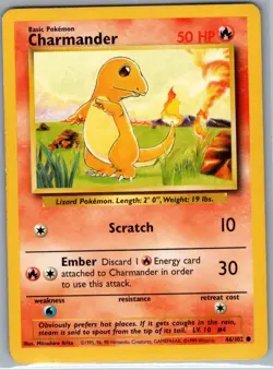 Charmander 46/102 Non Holo Base Set - Pokemon Card - NM - Image 1