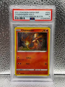 2021 POKEMON SWSH BLACK STAR PROMO #092 CHARMANDER-HOLO PSA 9 - Image 1