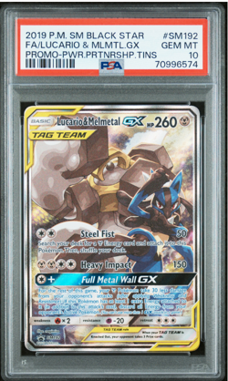 2019 Pokemon Sun and Moon Black Star Promo Lucario & Melmetal GX PSA 10 #SM192 - Image 1