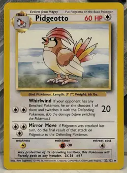 Pidgeotto 022/102 LP+ 1999 Base Set Rare Pokemon TCG - Image 1