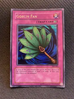 YuGiOh! Goblin Fan TFK-003 Prismatic Secret Rare NM Back Line - Image 1