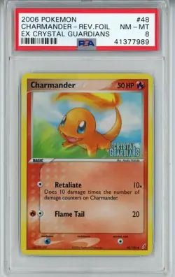 POKEMON EX CRYSTAL GUARDIANS CHARMANDER #48 REVERSE HOLO PSA 8 NM-MT #41377989 - Image 1
