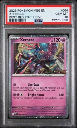 2025 POKEMON MEG EN-MEGA EVOLUTION BEST BUY EXCLUSIVE #064 XERNEAS PSA 10 - Image 1