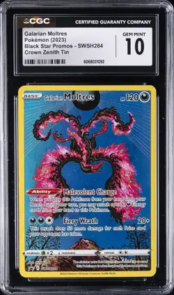 2023 POKEMON PROMOS CROWN ZENITH TIN #SWSH284 GALARIAN MOLTRES CGC 10 - Image 1