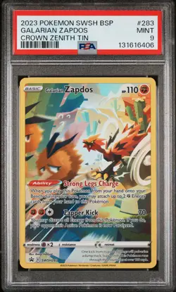 2023 POKEMON SWSH BLACK STAR PROMO CROWN ZENITH TIN #283 GALARIAN ZAPDOS PSA 9 - Image 1