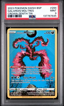2023 POKEMON SWSH BLACK STAR PROMO CROWN ZENITH TIN #284 GALARIAN MOLTRES PSA 9 - Image 1