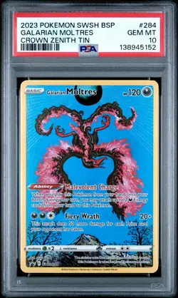 2023 POKEMON SWSH BLACK STAR PROMO CROWN ZENITH TIN #284 GALARIAN MOLTRES PSA 10 - Image 1