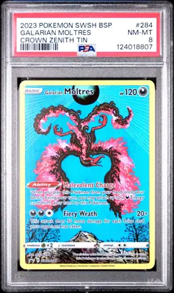 2023 POKEMON SWSH BLACK STAR PROMO CROWN ZENITH TIN #284 GALARIAN MOLTRES PSA 8 - Image 1