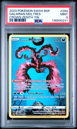 2023 POKEMON SWSH BLACK STAR PROMO CROWN ZENITH TIN #284 GALARIAN MOLTRES PSA 9 - Image 1