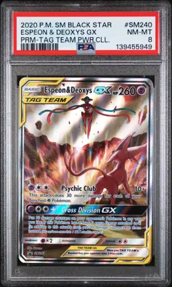 2020 POKEMON SM PROMO TAG TEAM POWERS COLLECTION ESPEON & DEOXYS GX PSA 8 - Image 2