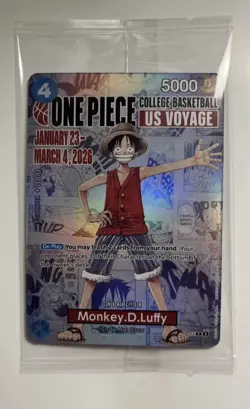 One Piece Monkey D. Luffy US Voyage College Basketball Card Rutgers + Poster - Image 1