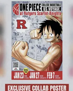 One Piece Monkey D. Luffy US Voyage College Basketball Card Rutgers + Poster - Image 3