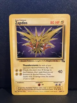 Pokemon Zapdos Card Rare Non-Holo 30/62 Fossil Set 1999 - Image 1
