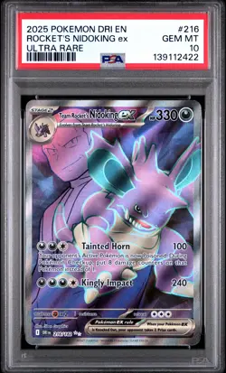 2025 POKEMON DRI EN-DESTINED RIVALS ULTRA RARE TEAM ROCKET'S NIDOKING EX PSA 10 - Image 1