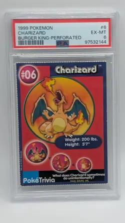 1999 Pokemon PokeTrivia Burger King - Perforated Charizard #6 PSA 6! - Image 1