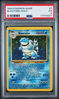 117916201 Blastoise 1999 Pokemon Set Unlimited #2/102 Rare Holo PSA 5 - Image 1