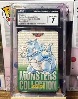 Pokemon Rhydon 1996 Pokemon Japanese Bandai Carddass Vending Green #112 CGC 7 - Image 1