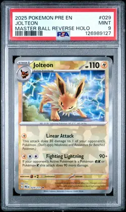 2025 POKEMON PRE EN-PRISMATIC EVOLUTIONS MASTER BALL REVERSE HOLO JOLTEON PSA 9 - Image 1