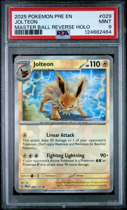 2025 POKEMON PRE EN-PRISMATIC EVOLUTIONS MASTER BALL REVERSE HOLO JOLTEON PSA 9 - Image 1