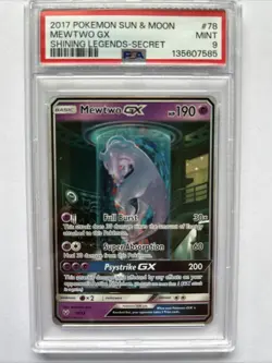 2017 POKEMON SUN & MOON #78/73 MEWTWO GX SHINING LEGENDS SECRET PSA 9 - Image 1
