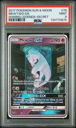 2017 POKEMON SUN & MOON SHINING LEGENDS SECRET #78 MEWTWO GX PSA 9 - Image 1