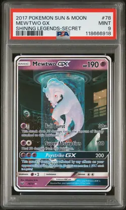 2017 POKEMON SUN & MOON SHINING LEGENDS SECRET #78 MEWTWO GX PSA 9 - Image 1