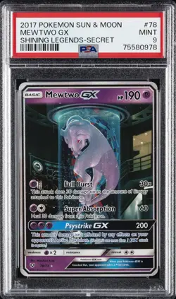 2017 POKEMON SUN & MOON SHINING LEGENDS SECRET #78 MEWTWO GX PSA 9 - Image 1
