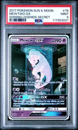 2017 POKEMON SUN & MOON SHINING LEGENDS SECRET #78 MEWTWO GX PSA 9 - Image 1