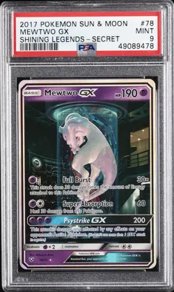 2017 POKEMON SUN & MOON SHINING LEGENDS SECRET #78 MEWTWO GX PSA 9 - Image 1