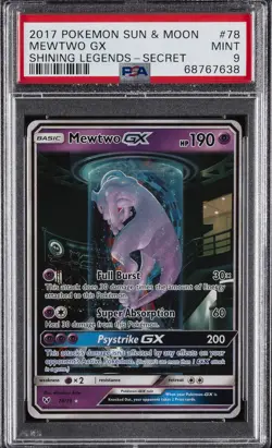 2017 POKEMON SUN & MOON SHINING LEGENDS SECRET #78 MEWTWO GX PSA 9 - Image 1