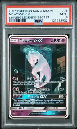 2017 POKEMON SUN & MOON SHINING LEGENDS SECRET #78 MEWTWO GX PSA 9 - Image 1