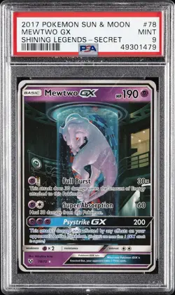 2017 POKEMON SUN & MOON SHINING LEGENDS SECRET #78 MEWTWO GX PSA 9 - Image 1