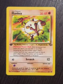 1st Edition Mankey Jungle Pokemon Card LP 55/64 Common #2 - Image 1