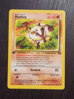 1st Edition Mankey Jungle Pokemon Card LP 55/64 Common - Image 1