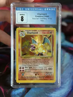 Pokemon CGC 8 NM Charizard Base Set 4/102 Holo Rare WOTC 1999 Unlimited - Image 1
