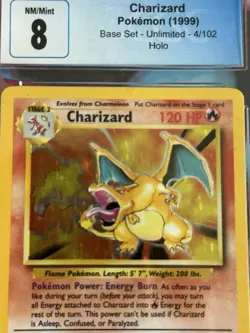 Pokemon CGC 8 NM Charizard Base Set 4/102 Holo Rare WOTC 1999 Unlimited - Image 3