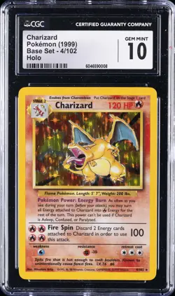 1999 POKEMON BASE SET - HOLO #4/102 CHARIZARD CGC 10 GEM MINT - Image 1