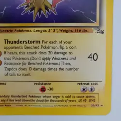 Zapdos 30/62 Fossil Pokemon TCG Trading Card WOTC Non-holo LP - Image 5
