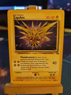 Pokemon TCG Zapdos Fossil, Unlimited Rare, Vintage WOTC Card 30/62 LP - Image 1