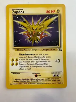 Zapdos 30/62 Non Holo Rare Unlimited Fossil - LP - WoTC 1999 Pokemon TCG - Image 1