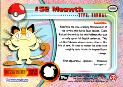 Meowth #52 - BLUE LOGO - NON-HOLO - Series 1 - TOPPS Pokemon Card - NM/LP - Image 2